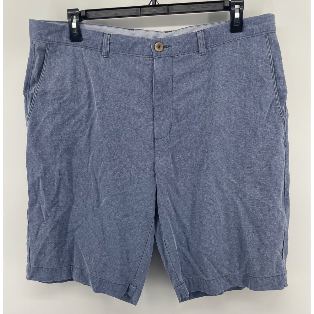 Tommy Bahama Shorts Men 38 Blue Silk Blend Herringbone Flat Front Preppy Luxury